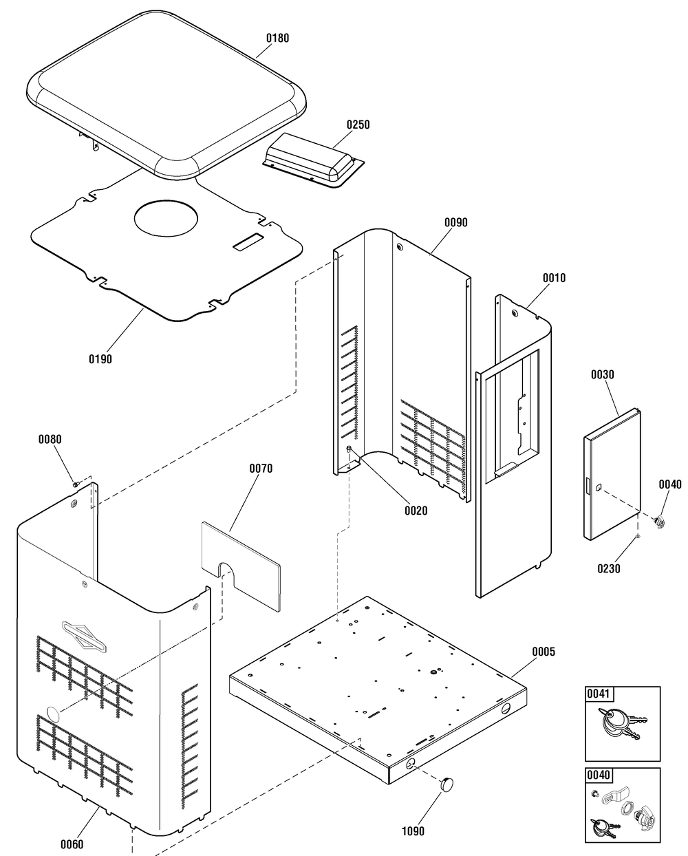 Enclosure Diagram and Parts List for 040596-00  Briggs and Stratton Generator